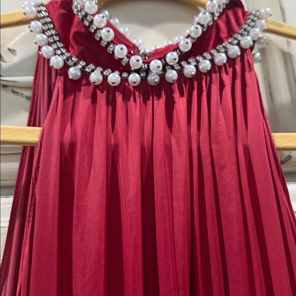 Elegant Red Pearl-Embellished Dress